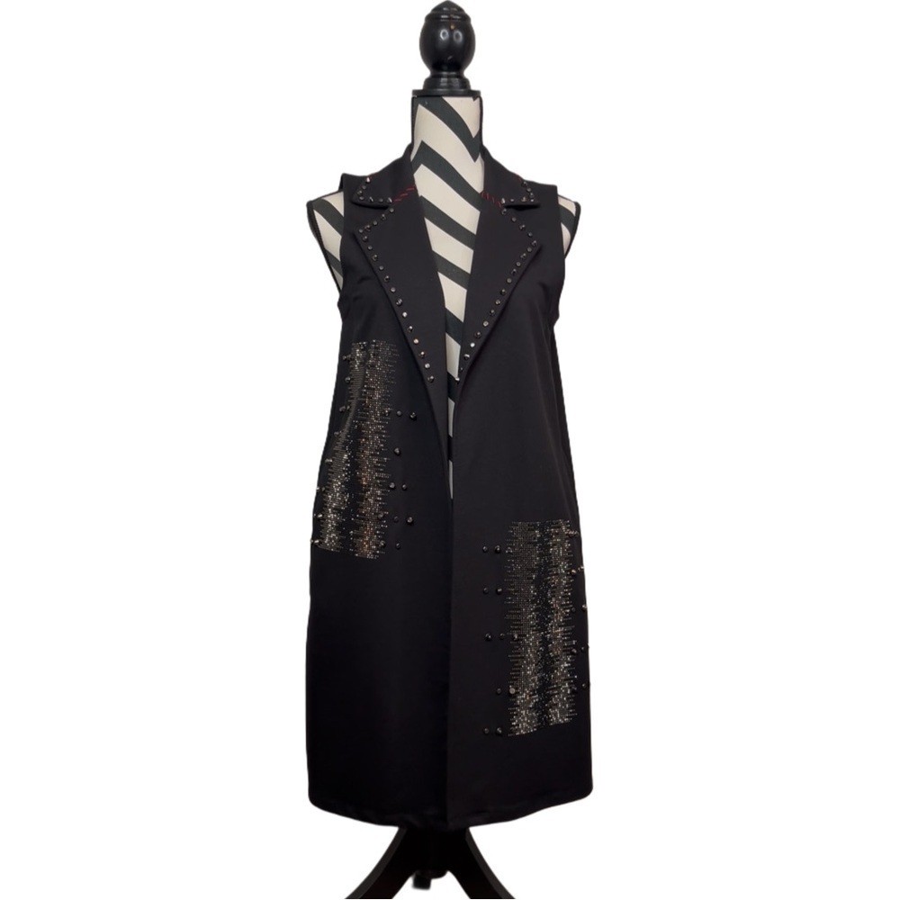 Alain Murati Artsy Bling Open Front Sleeveless Vest Gilet